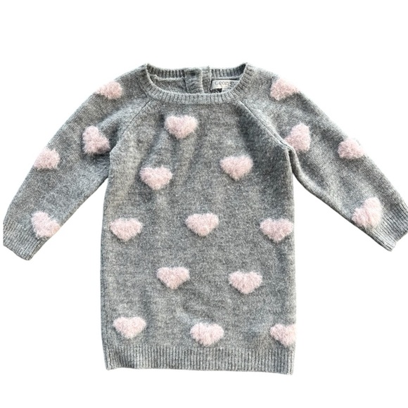 George Girls Grey Pink Heart Knit Sweater Dress Size 18-24 Months - Picture 1 of 5
